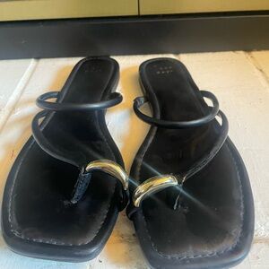 A New Day Sz 10 Black Strappy Sandals with Gold Accents